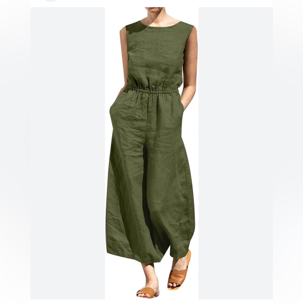 Essk Spring and Summer Linen Sleeveless Jumpsuit